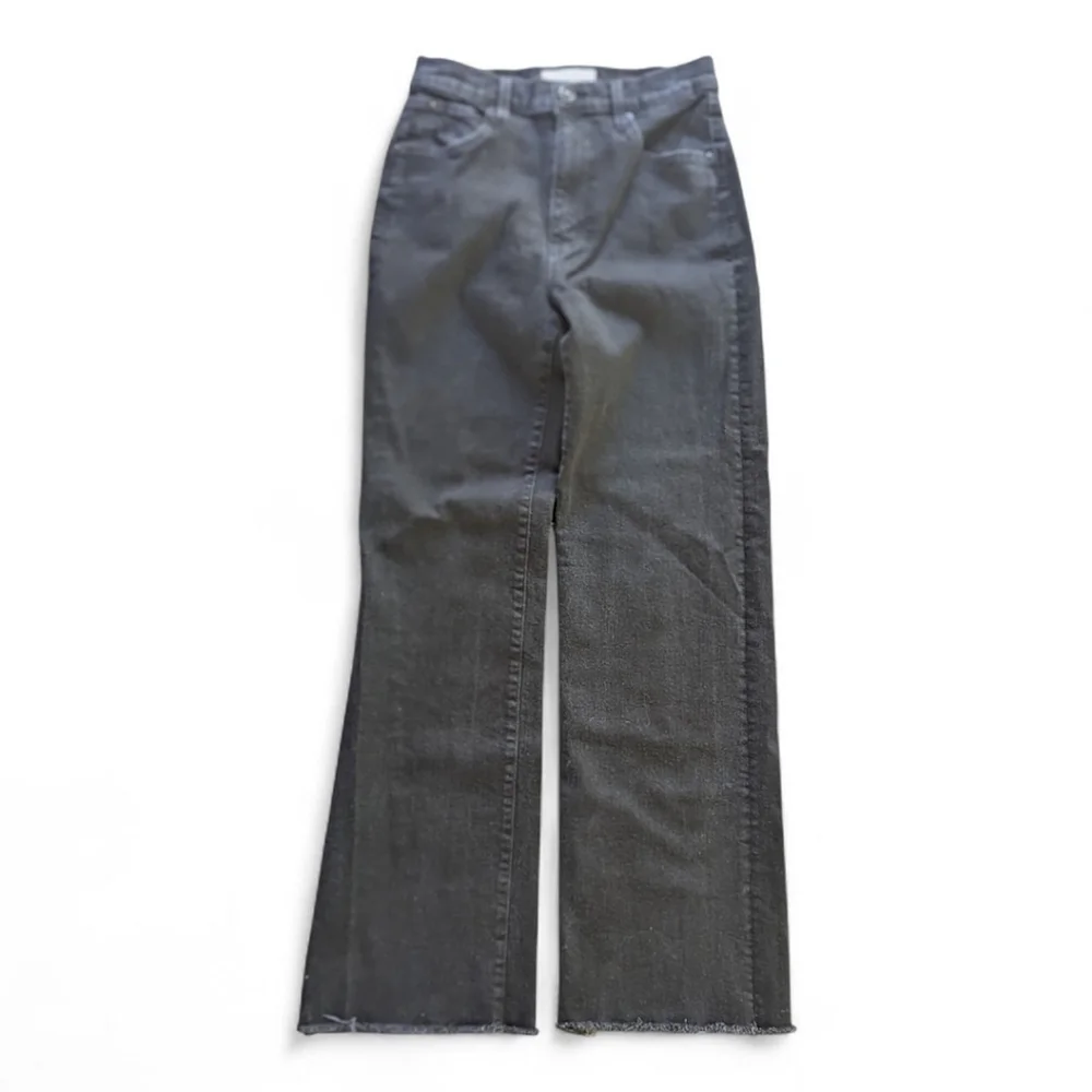 SLVRLAKE Wide Leg Raw Hem High Rise Grace Jeans Washed Black Shadow Ridge Sz 28